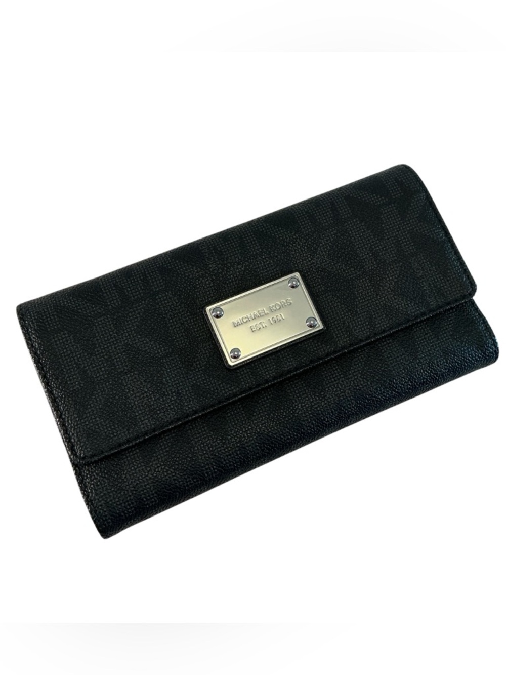 Michael Kors Jet Set Large Trifold MK Logo Wallet w/removable Checkbook Black